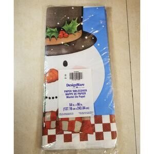 Table Cover Vintage Sealed Christmas Snowman Tablecloth 54" x 96" Crepe Paper